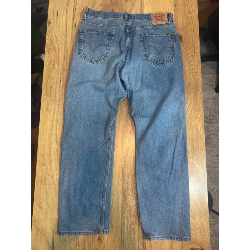 Levis 505 Regular Fit Jeans Mens 36x30 Blue Denim Vintage Straight Leg Pants - Picture 3 of 4
